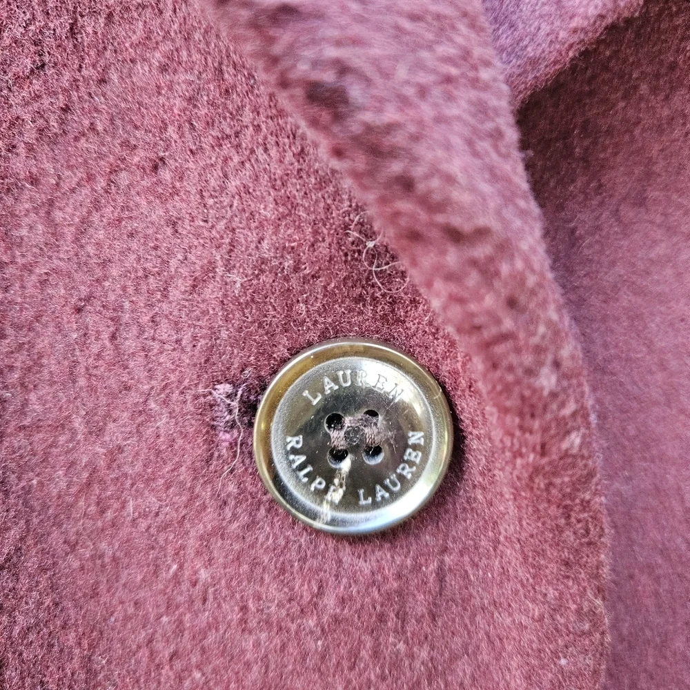LRL Ralph Lauren wool blend single breasted mid-length coat burgundy size 8 - Picture 5 of 8